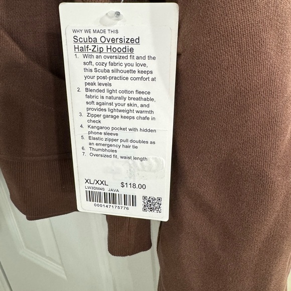 New, lululemon scuba half zip hoodie, XL/XXL, Java color - Picture 3 of 3